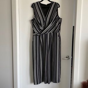 Black & white striped jumpsuit from Le Chateau.